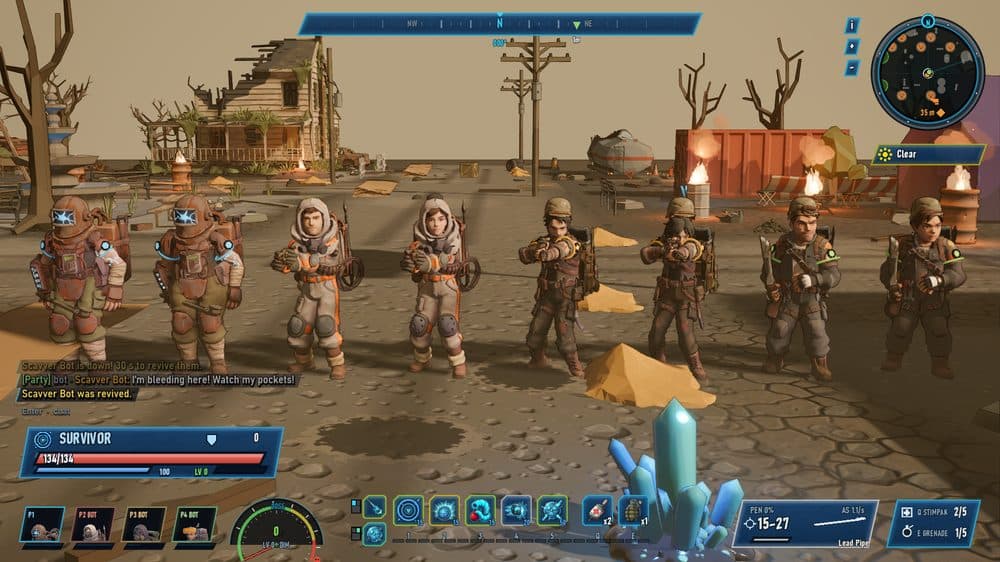 Eight DOSE survivors lined up in the wasteland